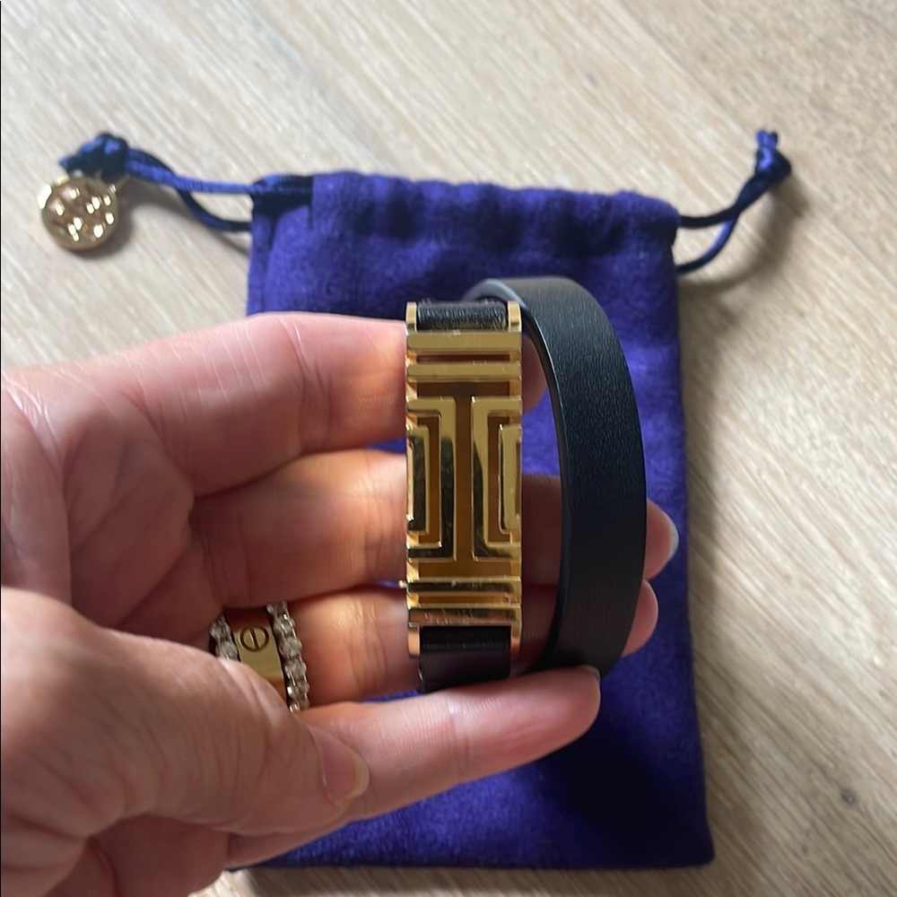 Tory Burch Gold and Black women’s leather wrap Bracelet
